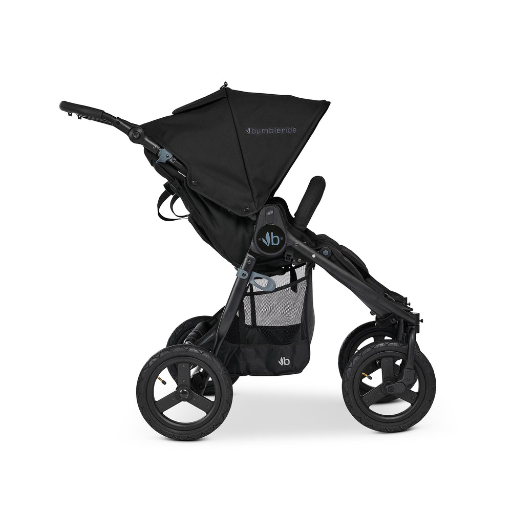 
                        
                          Bumbleride Indie Twin Stroller in Black - Premium Black Frame - Profile View. Collection 2022.
                        
                      