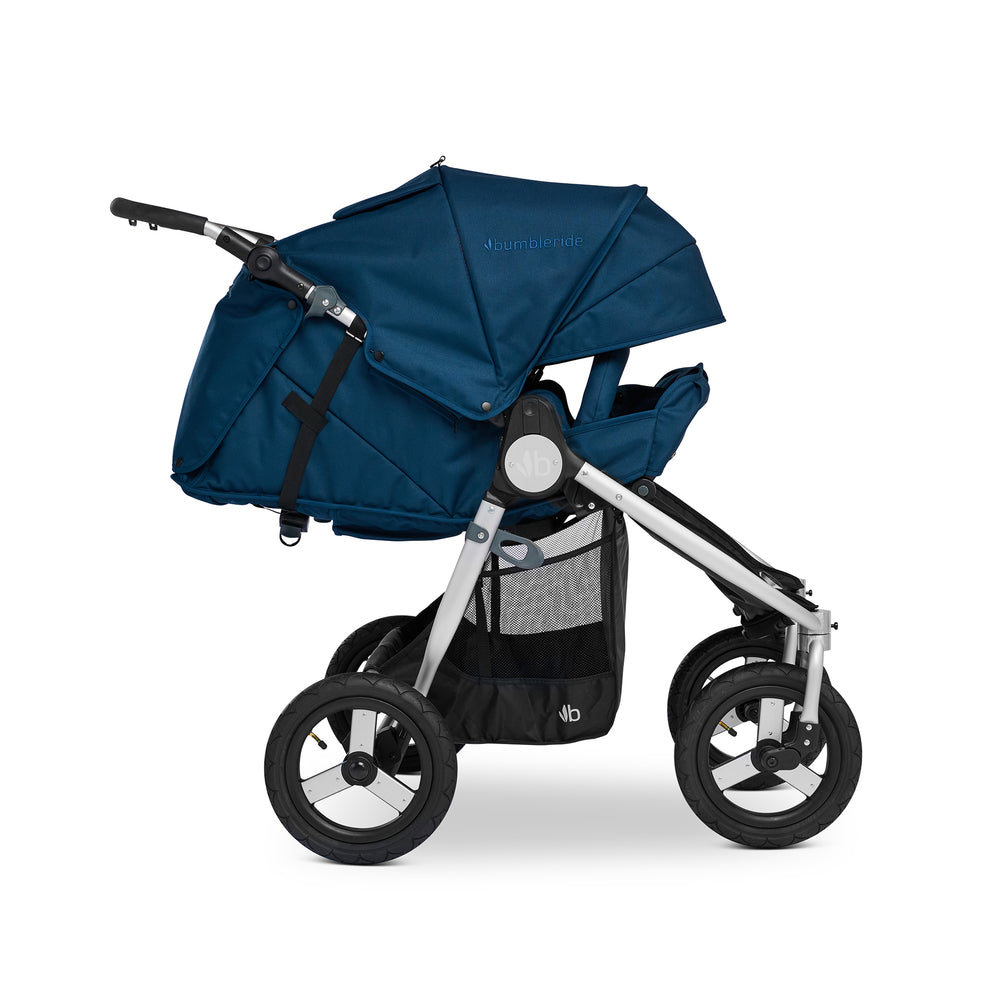 
                        
                          Bumbleride Indie Twin Stroller in Maritime - Reclined. Collection 2022.
                        
                      